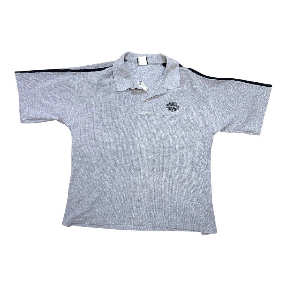 Harley-Davidson Gray Polo Shirt Embroidered Logo & Black Shoulder Stripe Mens XL